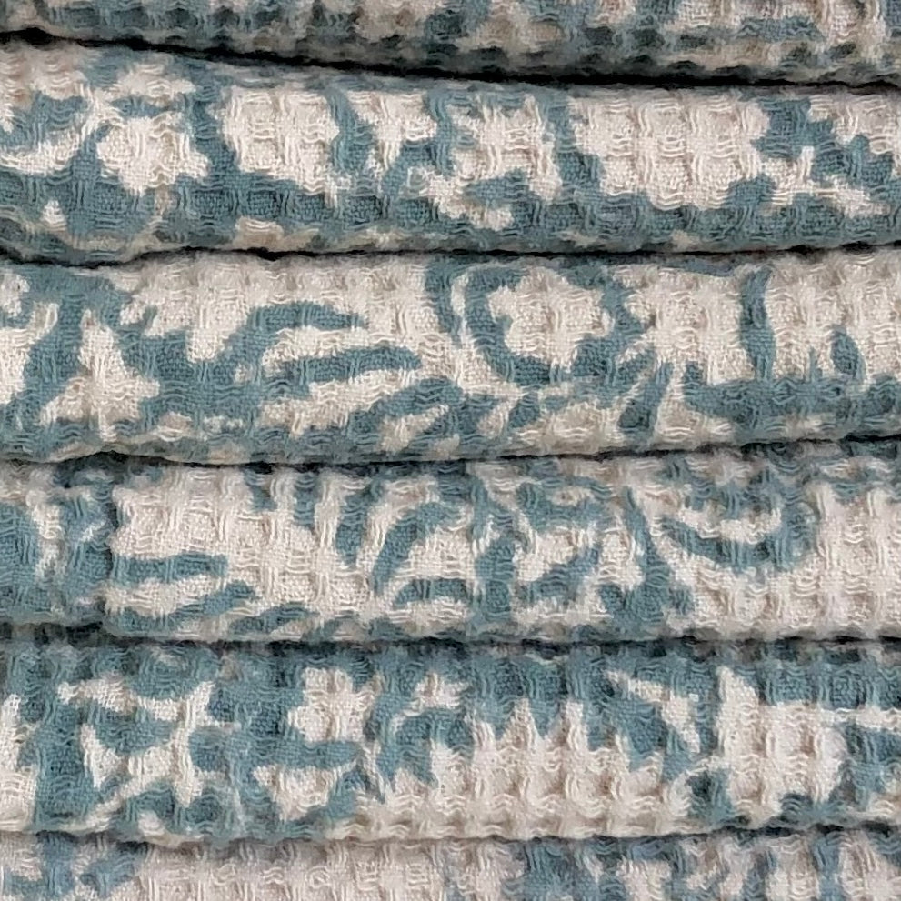 Hand Towel Waffle Block Print Aqua Blue 50x70 cm