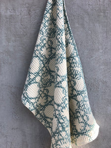 Hand Towel Waffle Block Print Aqua Blue 50x70 cm