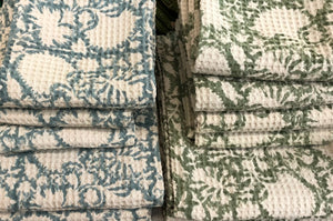 Bath Towel Waffle Block Print Sage Green 70x140 cm