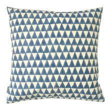 Load image into Gallery viewer, Organic cotton canvas cushion with blue triangle block print