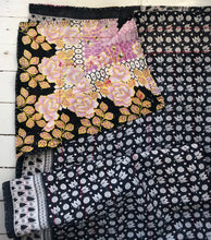 Load image into Gallery viewer, Vintage Kantha Throw – Black &amp; White Tulip Lilac Rose 130x210 cm