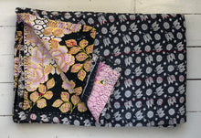 Load image into Gallery viewer, Vintage Kantha Throw – Black &amp; White Tulip Lilac Rose 130x210 cm