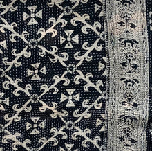 Load image into Gallery viewer, Vintage Kantha Cushion Cover - Black &amp; Light Beige Geometric