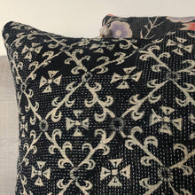 Load image into Gallery viewer, Vintage Kantha Cushion Cover - Black &amp; Light Beige Geometric
