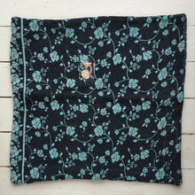 Load image into Gallery viewer, Vintage Kantha Cushion Cover - Black &amp; Aqua Turquoise Small Flower