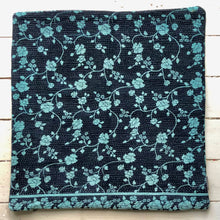 Load image into Gallery viewer, Vintage Kantha Cushion Cover - Black &amp; Aqua Turquoise Small Flower
