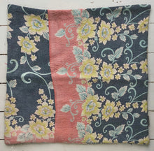 Load image into Gallery viewer, Vintage Kantha Cushion Cover - Grey Apricot Yellow Flowers