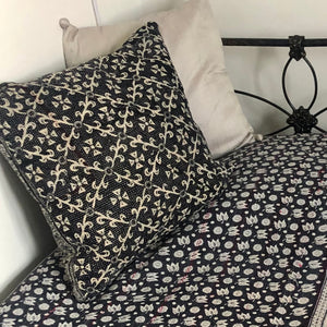 Vintage Kantha Cushion Cover - Black & Light Beige Geometric