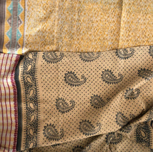 Load image into Gallery viewer, Vintage Kantha Quilt – Yellow Grey Paisley 145x220 cm
