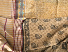Load image into Gallery viewer, Vintage Kantha Quilt – Yellow Grey Paisley 145x220 cm