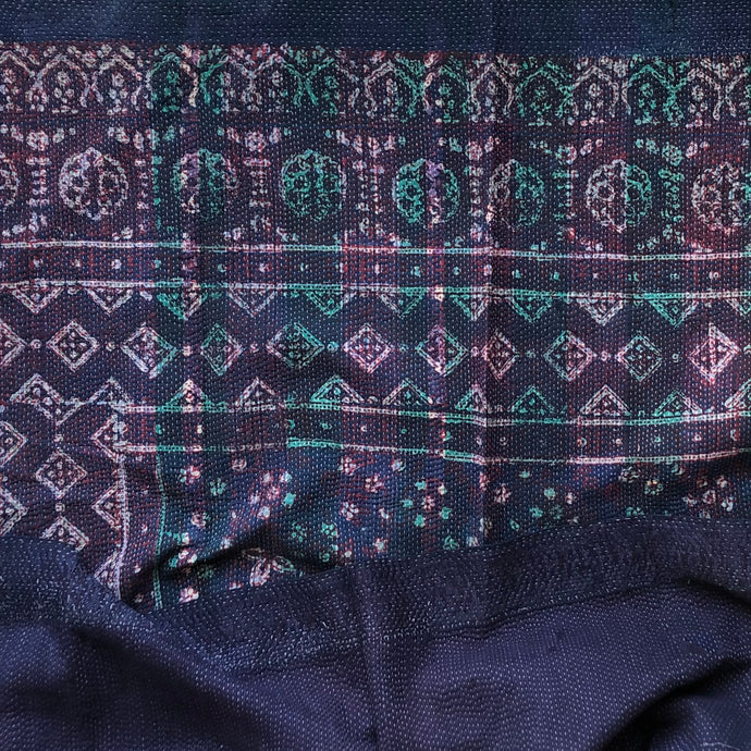 Vintage Kantha Throw – Dark Blue Indigo Block Print 120x210 cm