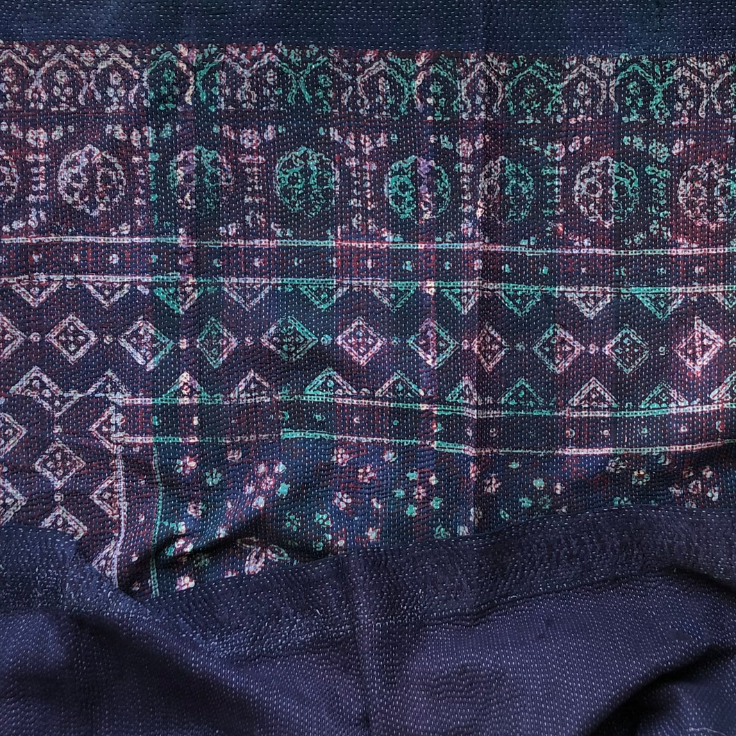 Vintage Kantha Throw – Dark Blue Indigo Block Print 120x210 cm