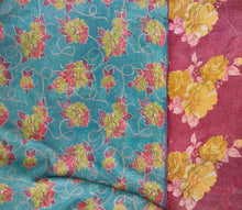 Load image into Gallery viewer, Vintage Kantha Throw – Turquoise Pink Tropical Flowers 145x245 cm
