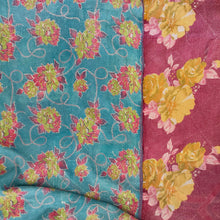Load image into Gallery viewer, Vintage Kantha Throw – Turquoise Pink Tropical Flowers 145x245 cm