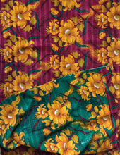 Load image into Gallery viewer, Vintage Kantha Throw – Saffron Flower Green Dark Pink 165x240 cm