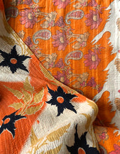 Load image into Gallery viewer, Vintage Kantha Quilt – Orange Retro Print 150x225 cm