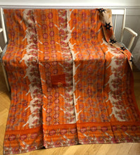 Load image into Gallery viewer, Vintage Kantha Quilt – Orange Retro Print 150x225 cm