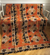 Load image into Gallery viewer, Vintage Kantha Quilt – Orange Retro Print 150x225 cm