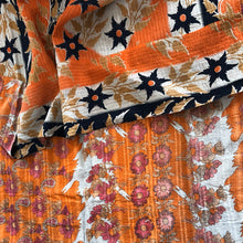 Load image into Gallery viewer, Vintage Kantha Quilt – Orange Retro Print 150x225 cm