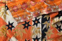 Load image into Gallery viewer, Vintage Kantha Quilt – Orange Retro Print 150x225 cm