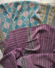 Load image into Gallery viewer, Vintage Kantha Quilt – Turquoise Blue Lilac Star 140x215 cm