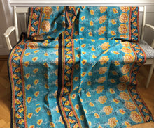 Load image into Gallery viewer, Vintage Kantha Quilt – Turquoise Blue Yellow Flower 135x225 cm