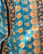Load image into Gallery viewer, Vintage Kantha Quilt – Turquoise Blue Yellow Flower 135x225 cm