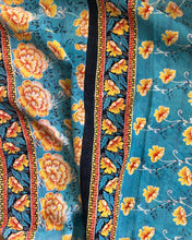 Load image into Gallery viewer, Vintage Kantha Quilt – Turquoise Blue Yellow Flower 135x225 cm