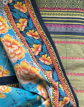 Load image into Gallery viewer, Vintage Kantha Quilt – Turquoise Blue Yellow Flower 135x225 cm