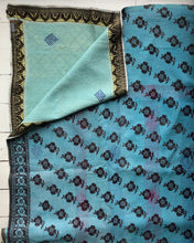 Load image into Gallery viewer, Vintage Kantha Quilt – Black Flowers on Turquoise Blue Aqua 150x225 cm