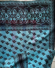 Load image into Gallery viewer, Vintage Kantha Quilt – Black Flowers on Turquoise Blue Aqua 150x225 cm