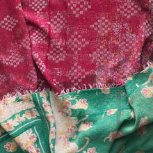 Load image into Gallery viewer, Vintage Kantha Quilt – Soft Dark Red Green Diamond 145x225 cm