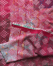 Load image into Gallery viewer, Vintage Kantha Quilt – Soft Dark Red Green Diamond 145x225 cm