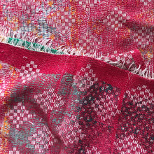 Load image into Gallery viewer, Vintage Kantha Quilt – Soft Dark Red Green Diamond 145x225 cm