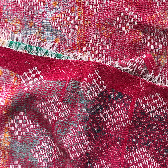 Vintage Kantha Quilt – Soft Dark Red Green Diamond 145x225 cm