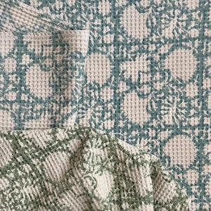 Bathrobe Waffle Block Print Aqua Blue