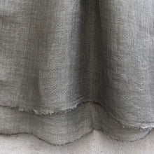 Load image into Gallery viewer, Close-up of grey linen scarf on a concrete wall
