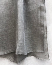 Load image into Gallery viewer, Close-up of a grey linen scarf on a concrete background