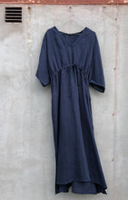 Load image into Gallery viewer, Maxi Kaftan Dress Washed Linen Indigo Blue