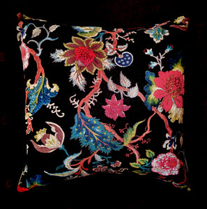 Cushion Cover Velvet Indian Flower Black