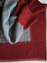 Load image into Gallery viewer, Scarf Dip Dye Border Wool/Silk Grey/Dark Red