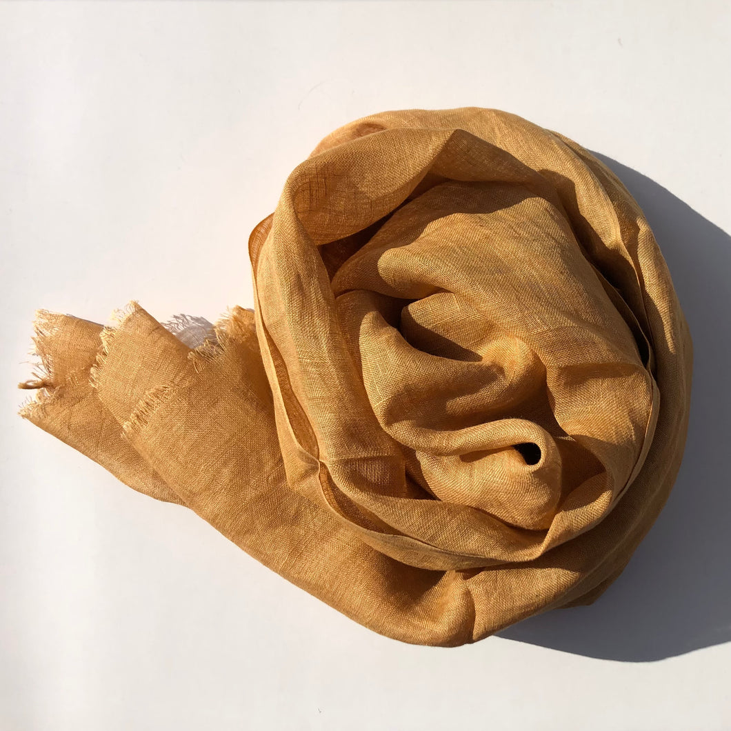 Scarf Washed Linen Yellow Ochre
