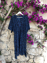 Load image into Gallery viewer, Kaftan Dress Floradora Dahlia Midnight Blue