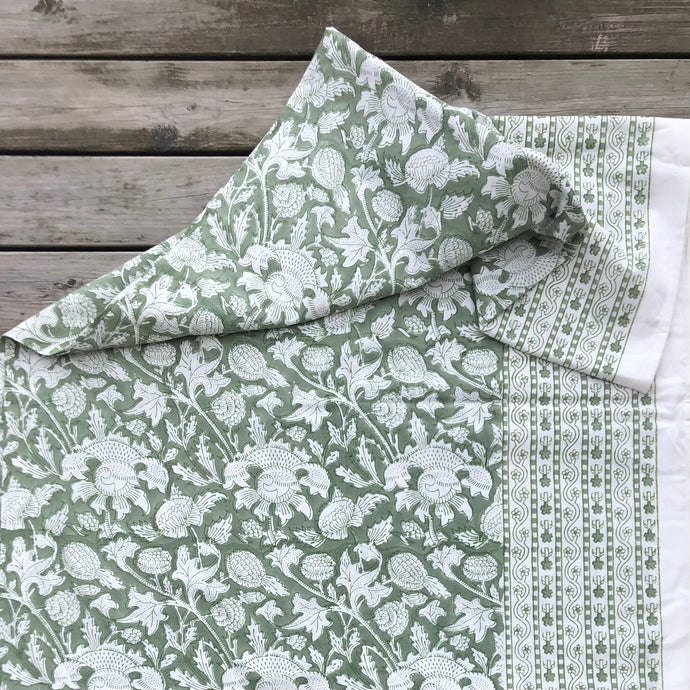 Tablecloth Block Print - Cardo Sage Green 165x270 cm