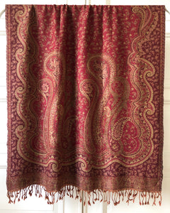 Shawl XL Paisley Dark Red Wool Jacquard 100x200 cm