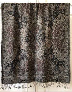 Shawl XL Paisley Brown Wool Jacquard 100x200 cm