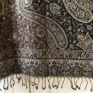 Shawl XL Paisley Brown Wool Jacquard 100x200 cm