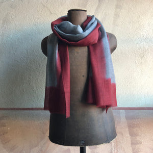 Scarf Dip Dye Border Wool/Silk Grey/Dark Red