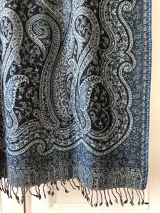 Shawl XL Paisley Blue Wool Jacquard 100x200 cm