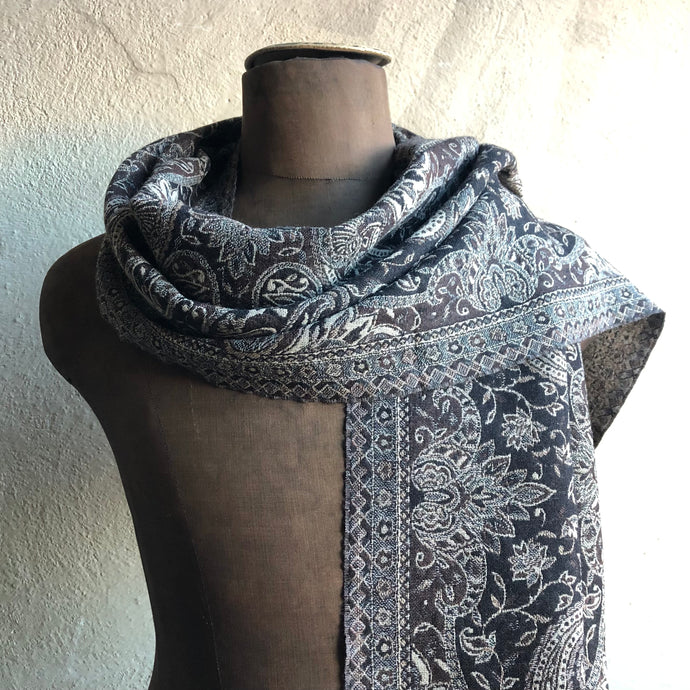 Muffler Scarf Paisley Dark Brown Wool Jacquard 35x165 cm